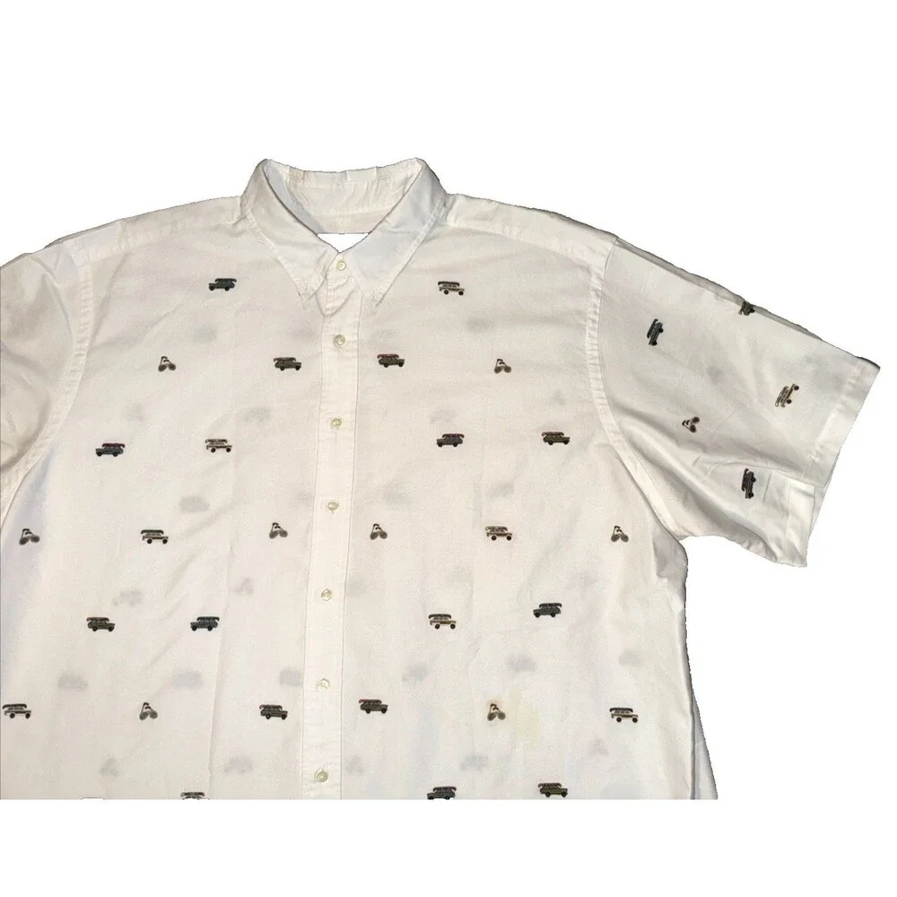 Ralph Lauren Mens Button Shirt Short Sleeve 3XB Cars Glasses Embroidered White